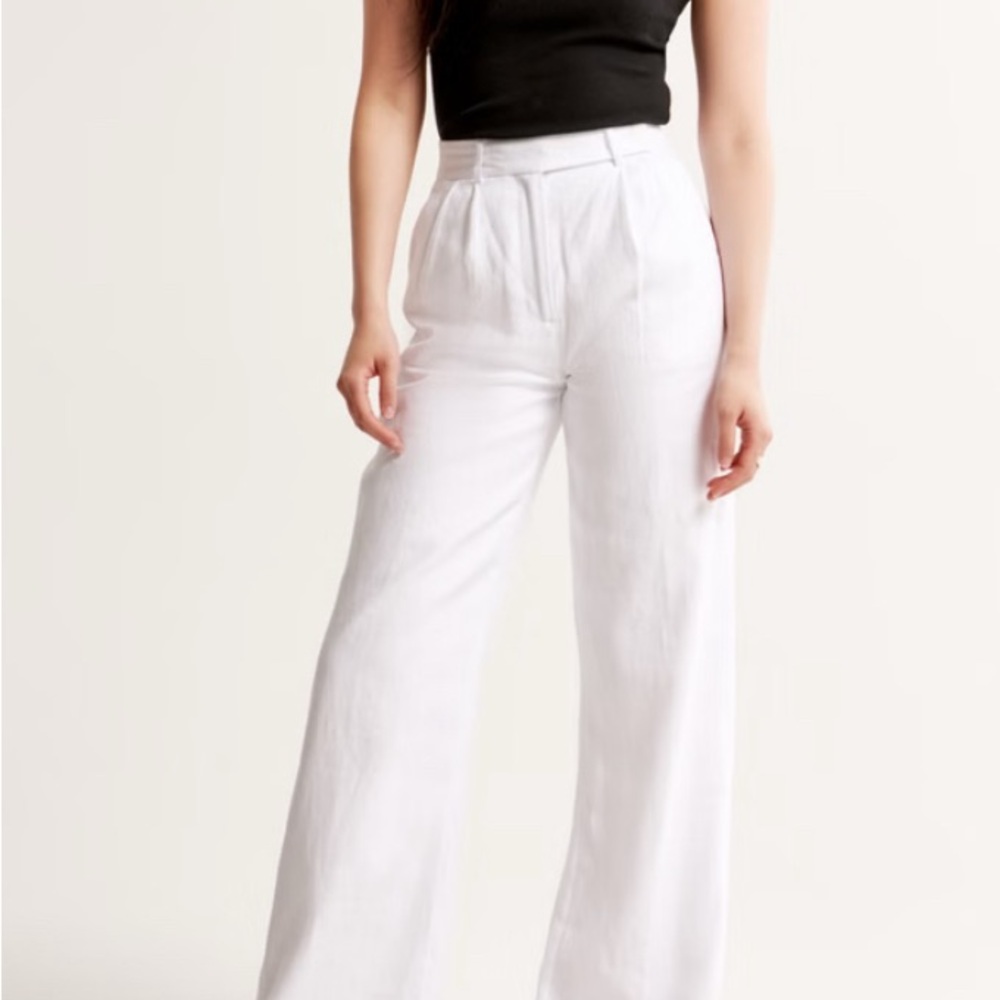 Abercrombie & Fitch White Wide-Leg Linen Trousers